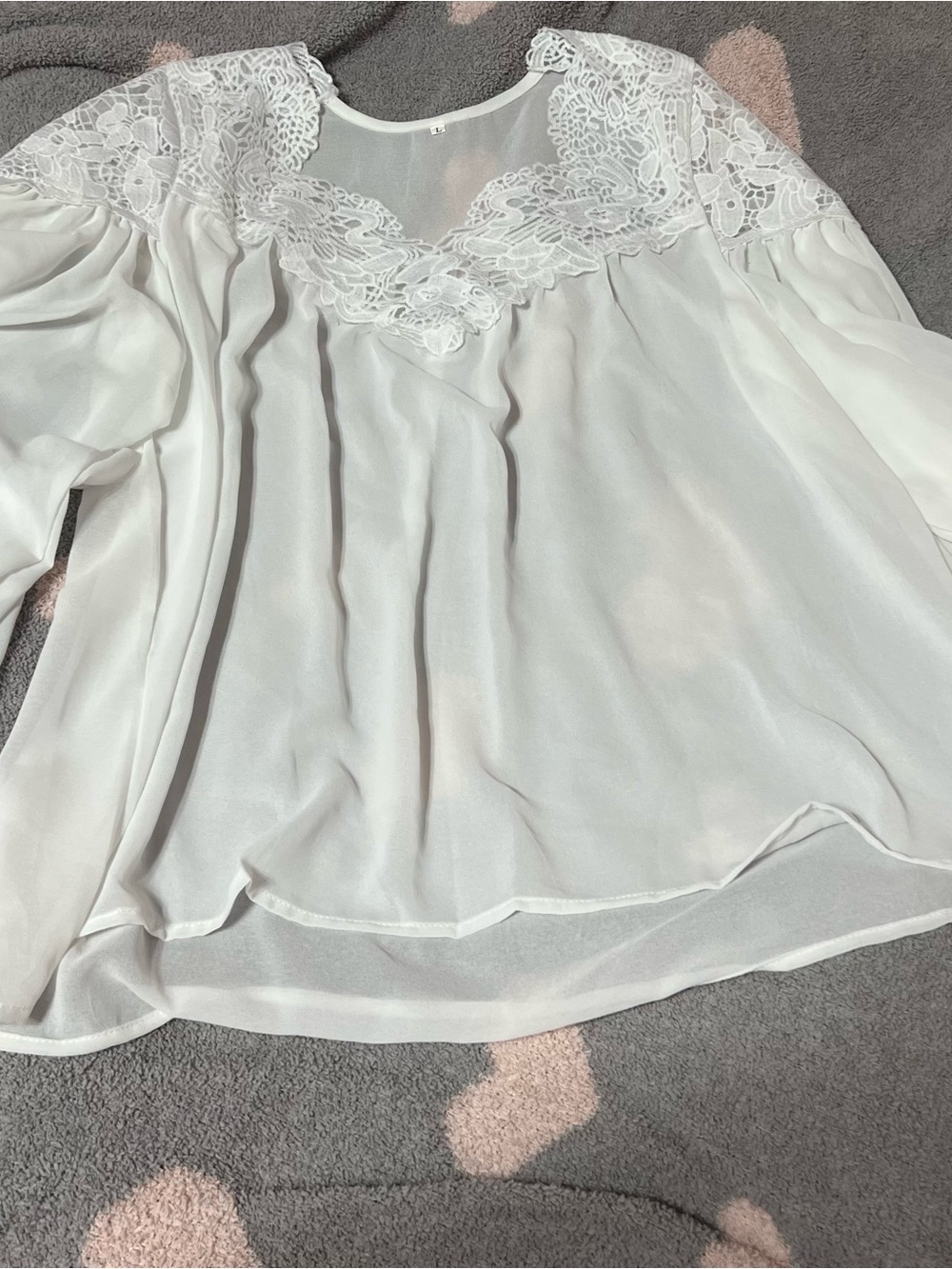 White Lace-Trim Women's Sleep or Sheer Blouse Size Large NWOT Size Large
